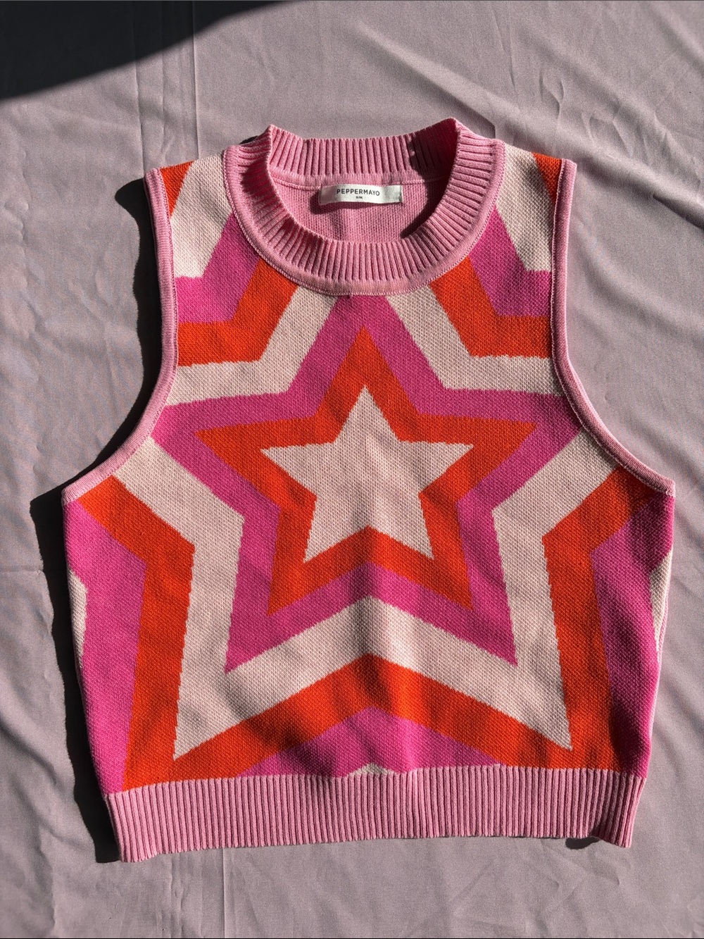 PEPPERMINT Pink, Red & Light Pink Star Knit Sweater Vest
